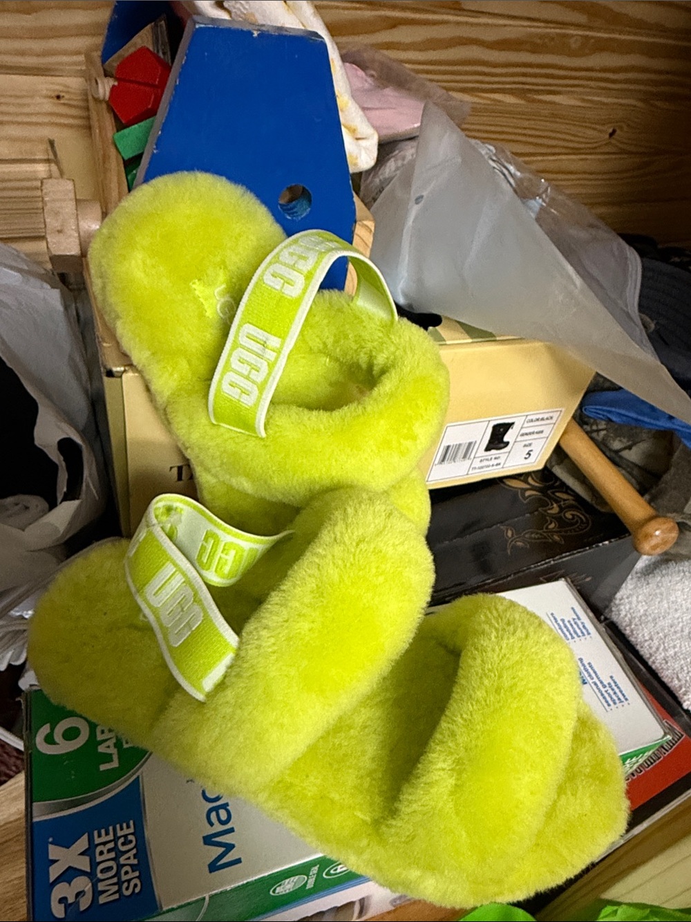 UGG Kids Neon Yellow Fuzz Yes Slippers